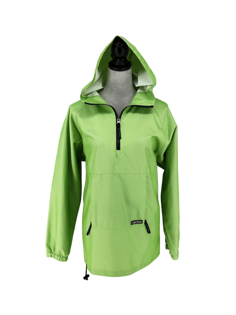 Actra Top Womens Medium Green Pullover Anorak Nylon Hoodie Jacket Quarter Zip
